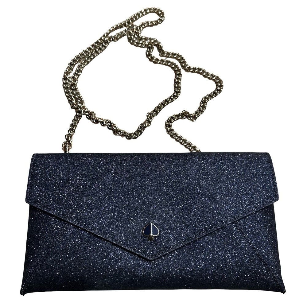 Kate Spade New York Burgess Court Chain Clutch Navy Glitter Silver Chain